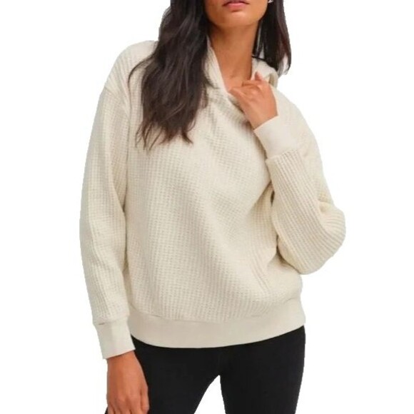 Mate the Label Organic Cotton Waffle Knit Relaxed Hoodie Sweatshirt BONE NWT XS - Picture 1 of 7